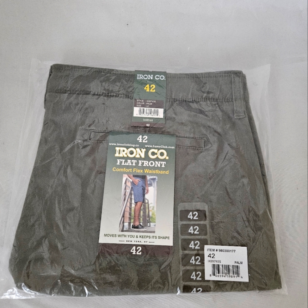 Mens Shorts Iron Co. Flat Front - Palm Color Size 42 Shorts